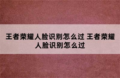 王者荣耀人脸识别怎么过 王者荣耀人脸识别怎么过